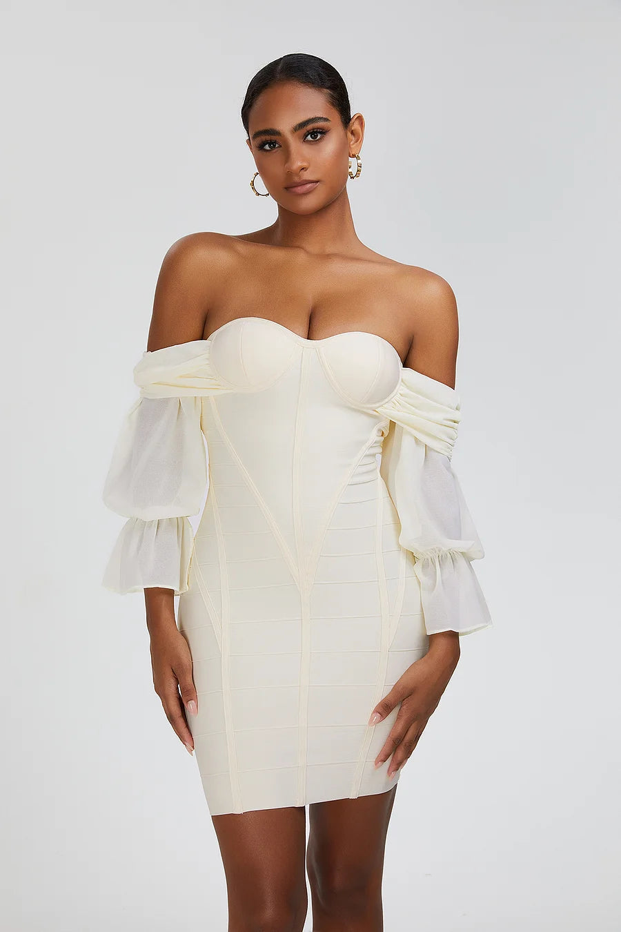 Women Sexy Bandage Midi Dress In White