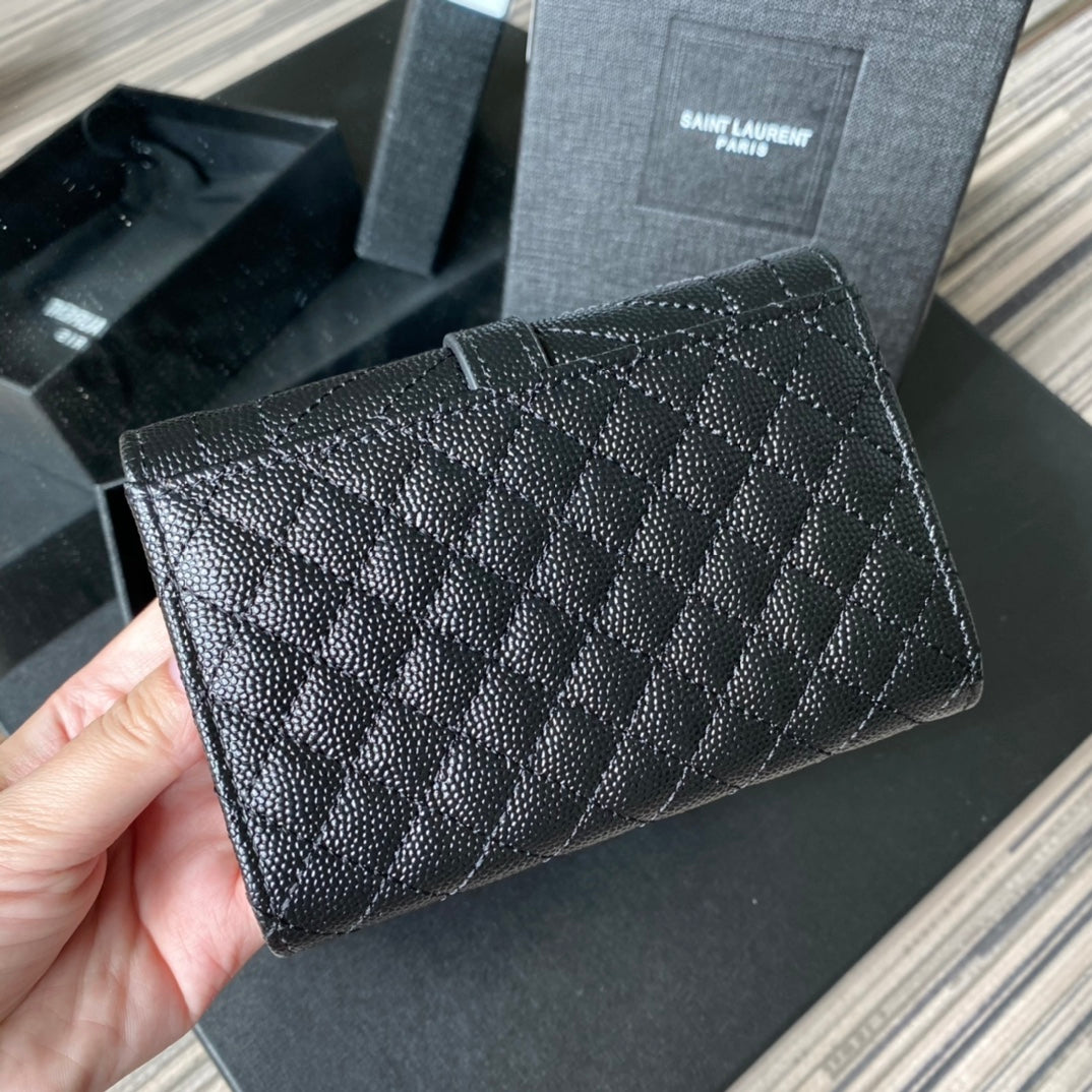 YSL Envelope Purse Black Gold A026KK 13.5cm