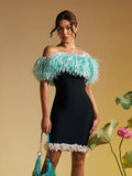 Women Sexy Strapless Fringe Flower Bandage Mini Dress